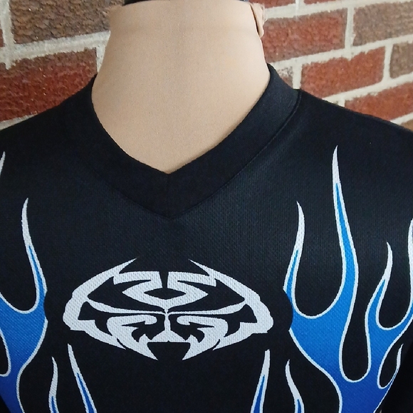 MTX MOTOCROSS Blue Flame Black Racing Jersey - Picture 6 of 8